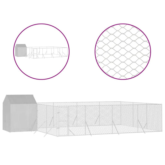 vidaXL Κλουβί Σκύλου Εξ. Χώρου με Οροφή Ασημί 10x6x2,5 μ. Γαλβ. Ατσάλι