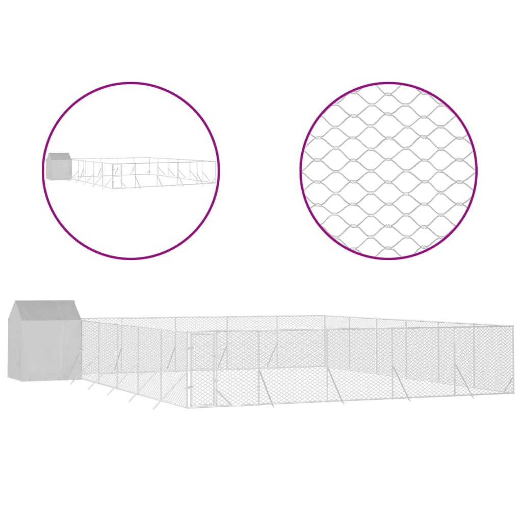 vidaXL Κλουβί Σκύλου Εξ. Χώρου με Οροφή Ασημί 12x12x2,5 μ Γαλβ. Ατσάλι