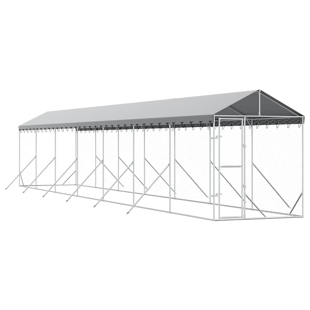 vidaXL Κλουβί Σκύλου Εξ. Χώρου με Οροφή Ασημί 2x14x2,5 μ. Γαλβ. Ατσάλι