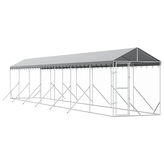 vidaXL Κλουβί Σκύλου Εξ. Χώρου με Οροφή Ασημί 2x14x2,5 μ. Γαλβ. Ατσάλι