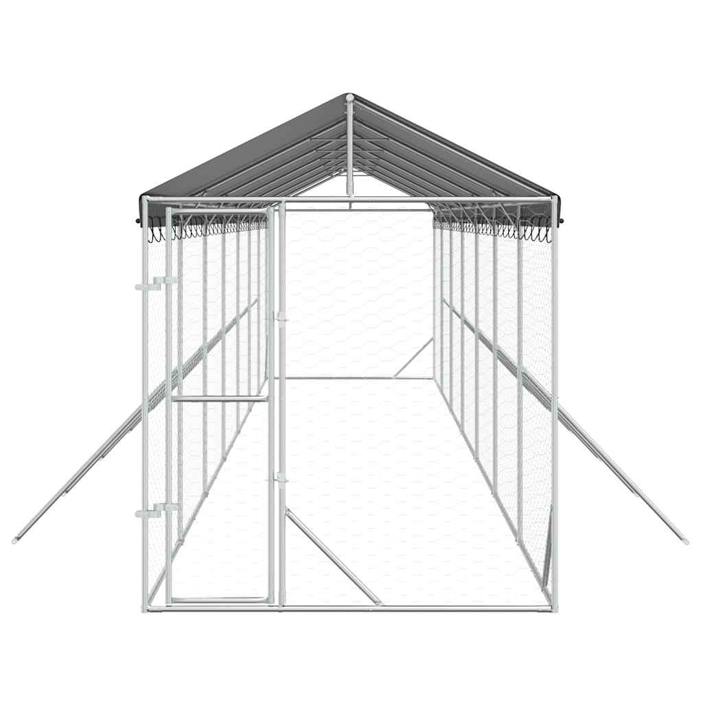 vidaXL Κλουβί Σκύλου Εξ. Χώρου με Οροφή Ασημί 2x14x2,5 μ. Γαλβ. Ατσάλι