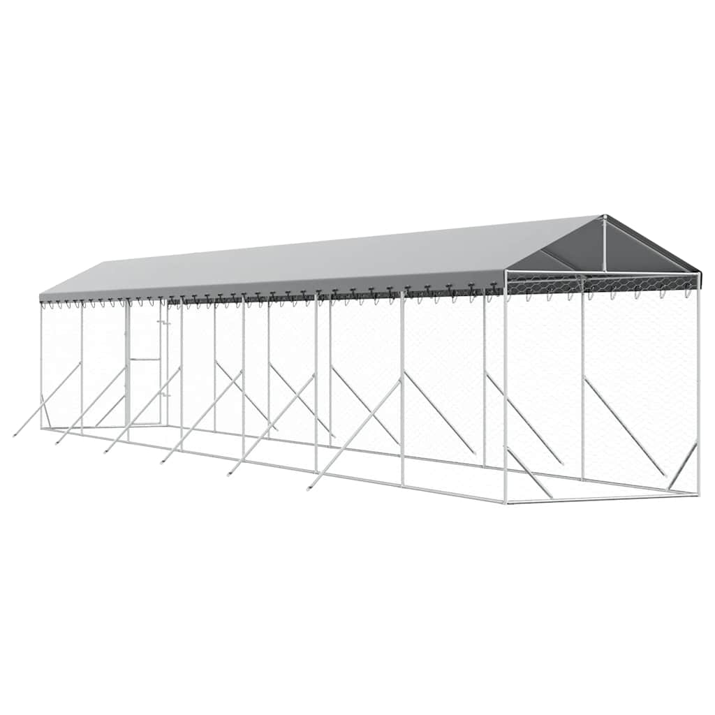 vidaXL Κλουβί Σκύλου Εξ. Χώρου με Οροφή Ασημί 2x14x2,5 μ. Γαλβ. Ατσάλι