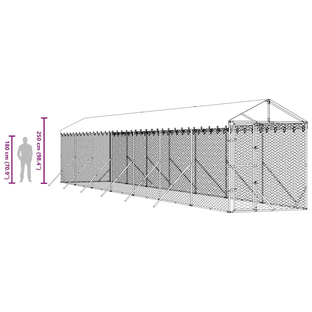 vidaXL Κλουβί Σκύλου Εξ. Χώρου με Οροφή Ασημί 2x14x2,5 μ. Γαλβ. Ατσάλι