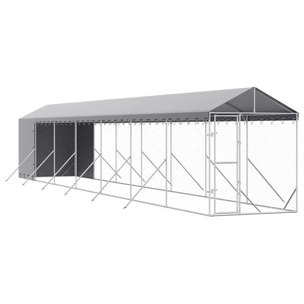 vidaXL Κλουβί Σκύλου Εξ. Χώρου με Οροφή Ασημί 2x14x2,5 μ. Γαλβ. Ατσάλι