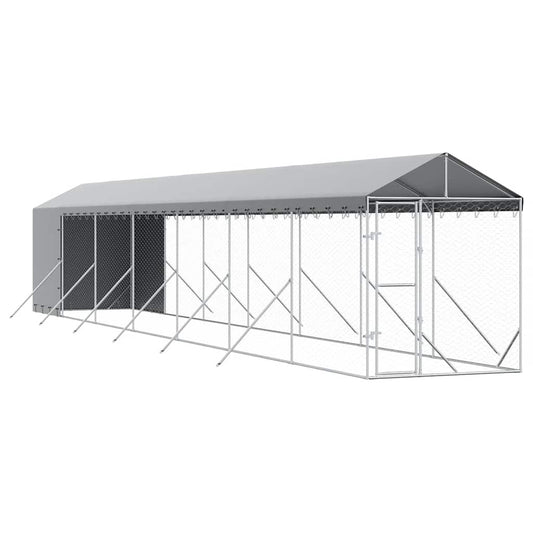 vidaXL Κλουβί Σκύλου Εξ. Χώρου με Οροφή Ασημί 2x14x2,5 μ. Γαλβ. Ατσάλι