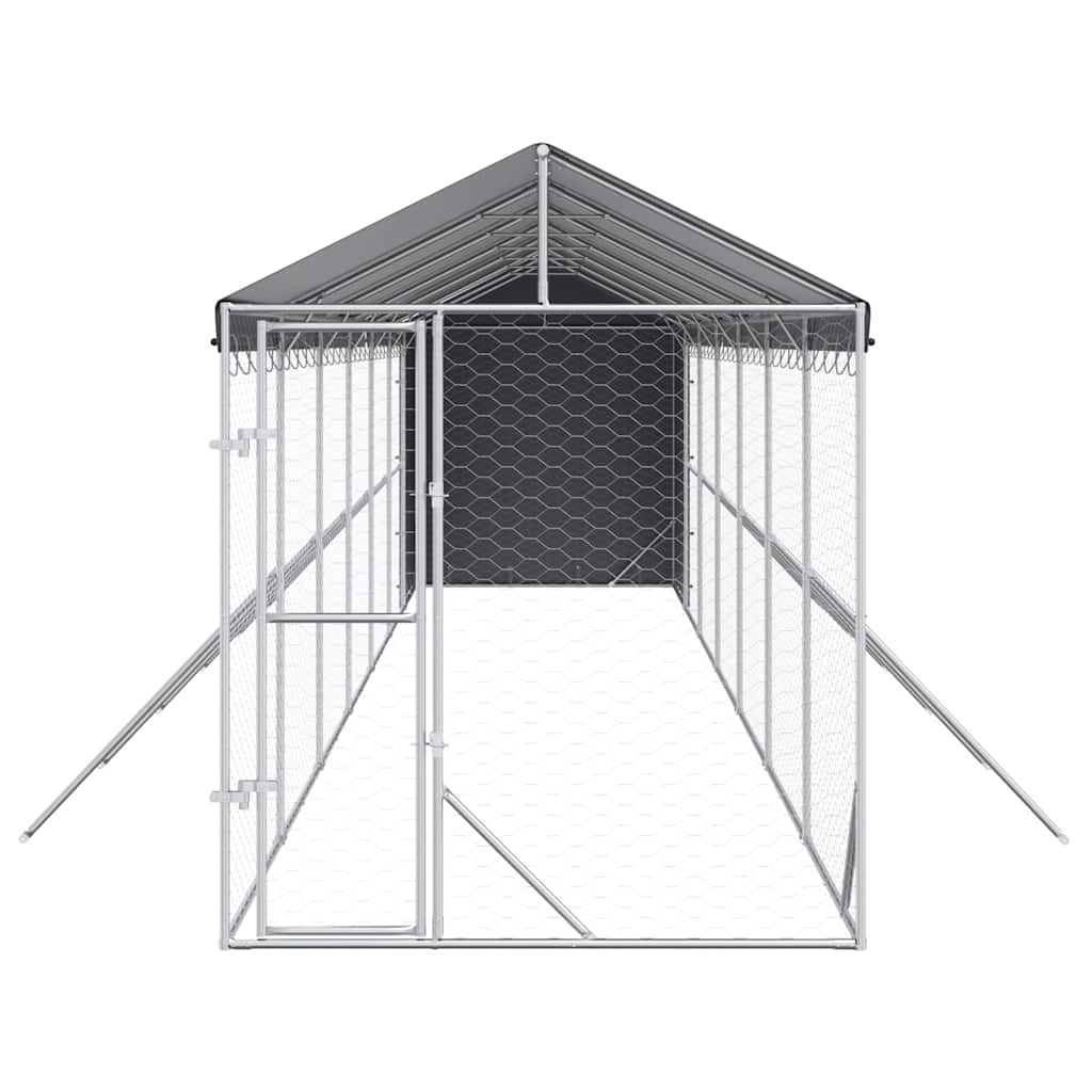 vidaXL Κλουβί Σκύλου Εξ. Χώρου με Οροφή Ασημί 2x14x2,5 μ. Γαλβ. Ατσάλι