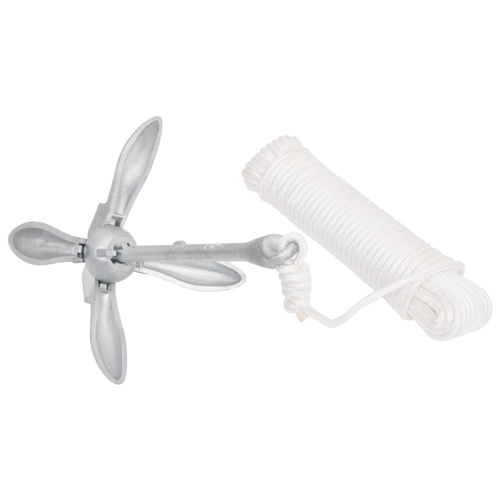 vidaXL Άγκυρα Πτυσσόμενη με Σχοινί Ασημί 2,5 κιλά από Ελατό Σίδηρο