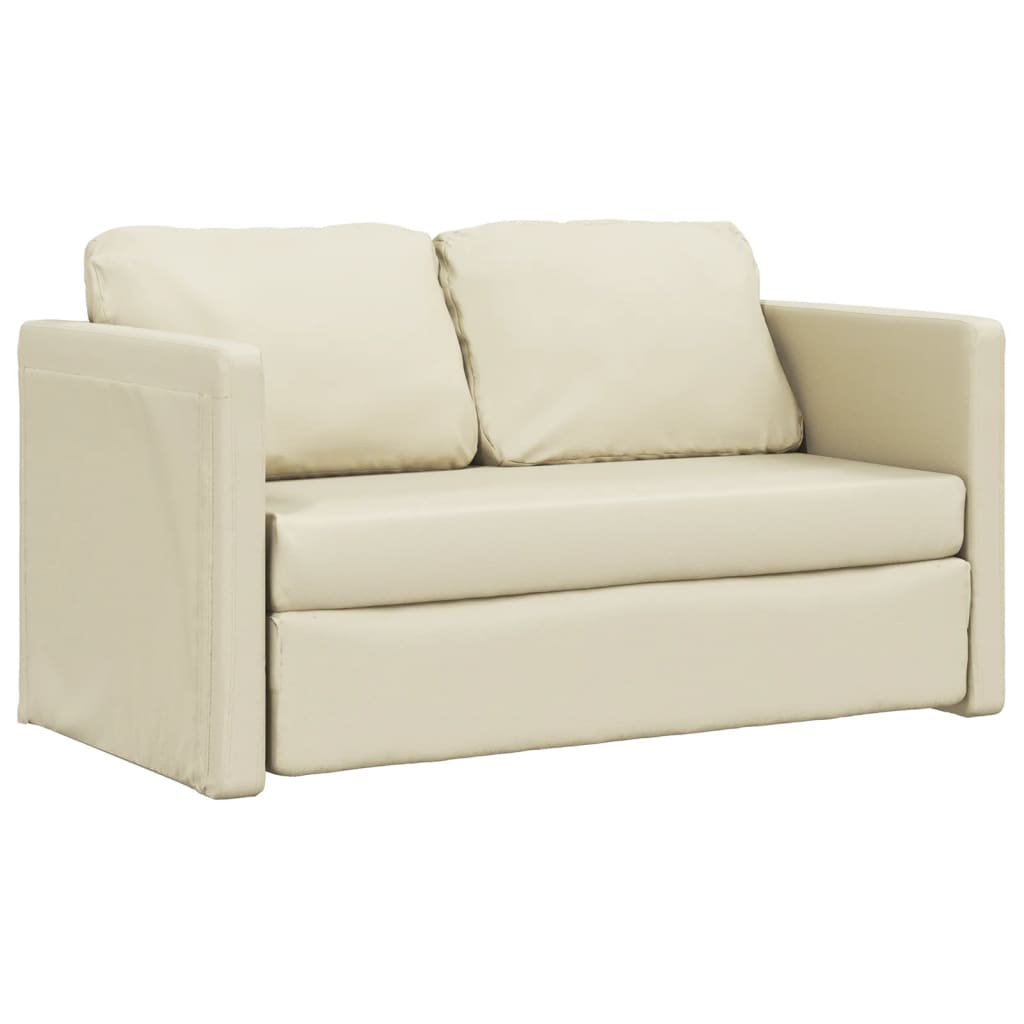 vidaXL Καναπές-Κρεβάτι Δαπέδου 2 σε 1 Κρεμ 112x174x55 εκ. Συνθ. Δέρμα