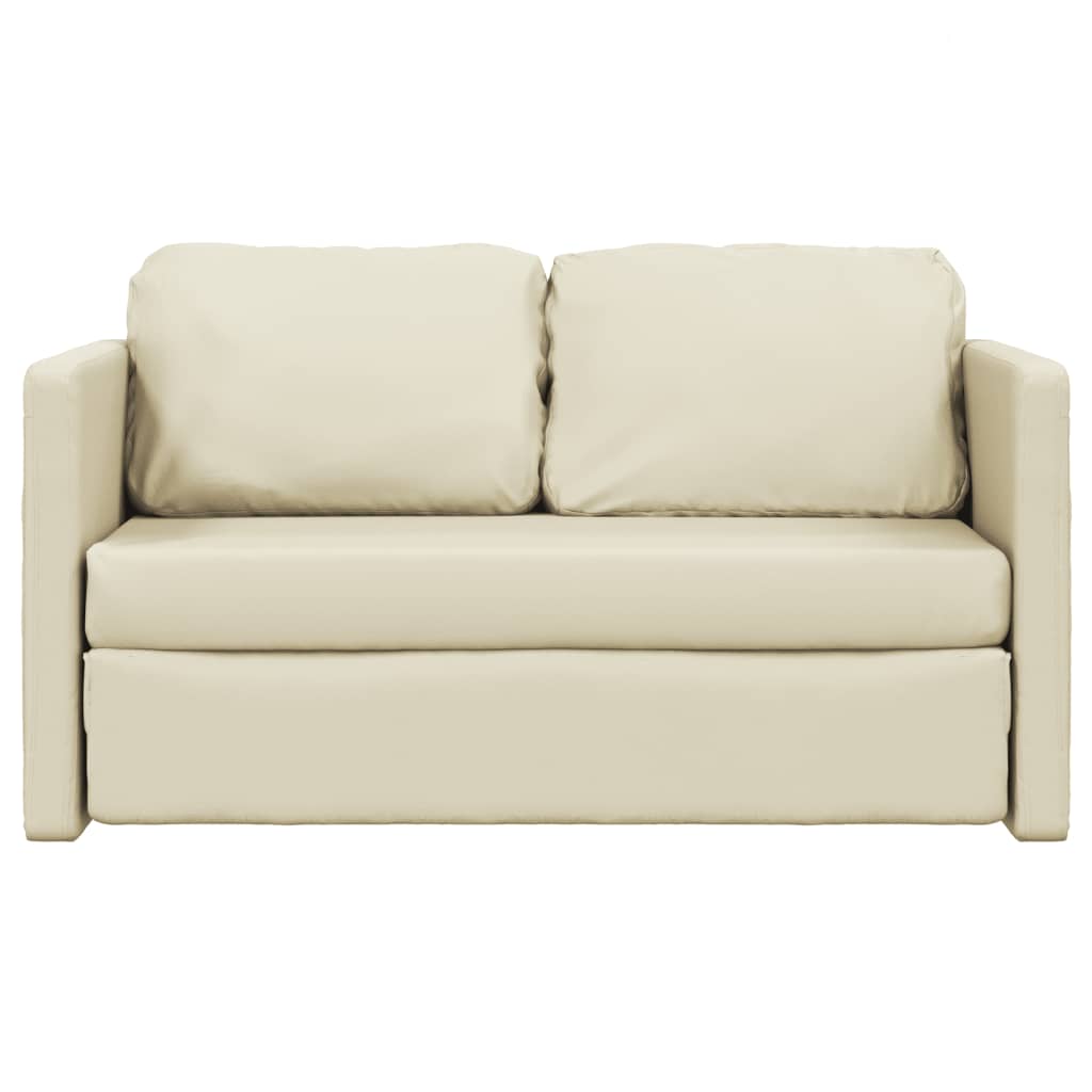 vidaXL Καναπές-Κρεβάτι Δαπέδου 2 σε 1 Κρεμ 112x174x55 εκ. Συνθ. Δέρμα
