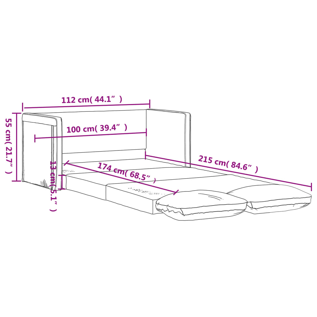 vidaXL Καναπές-Κρεβάτι Δαπέδου 2 σε 1 Κρεμ 112x174x55 εκ. Συνθ. Δέρμα