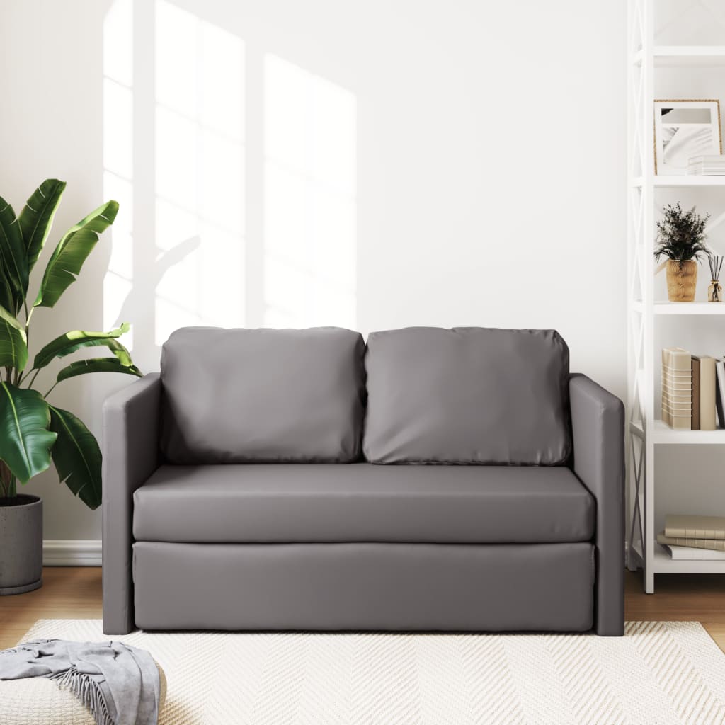 vidaXL Καναπές-Κρεβάτι Δαπέδου 2 σε 1 Γκρι 112x174x55 εκ. Συνθ. Δέρμα