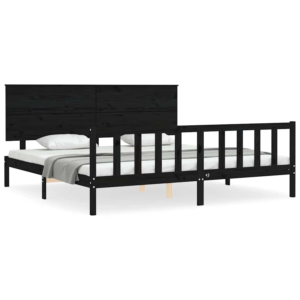 vidaXL Πλαίσιο Κρεβατιού με Κεφαλάρι Μαύρο 200x200 εκ. Μασίφ Ξύλο