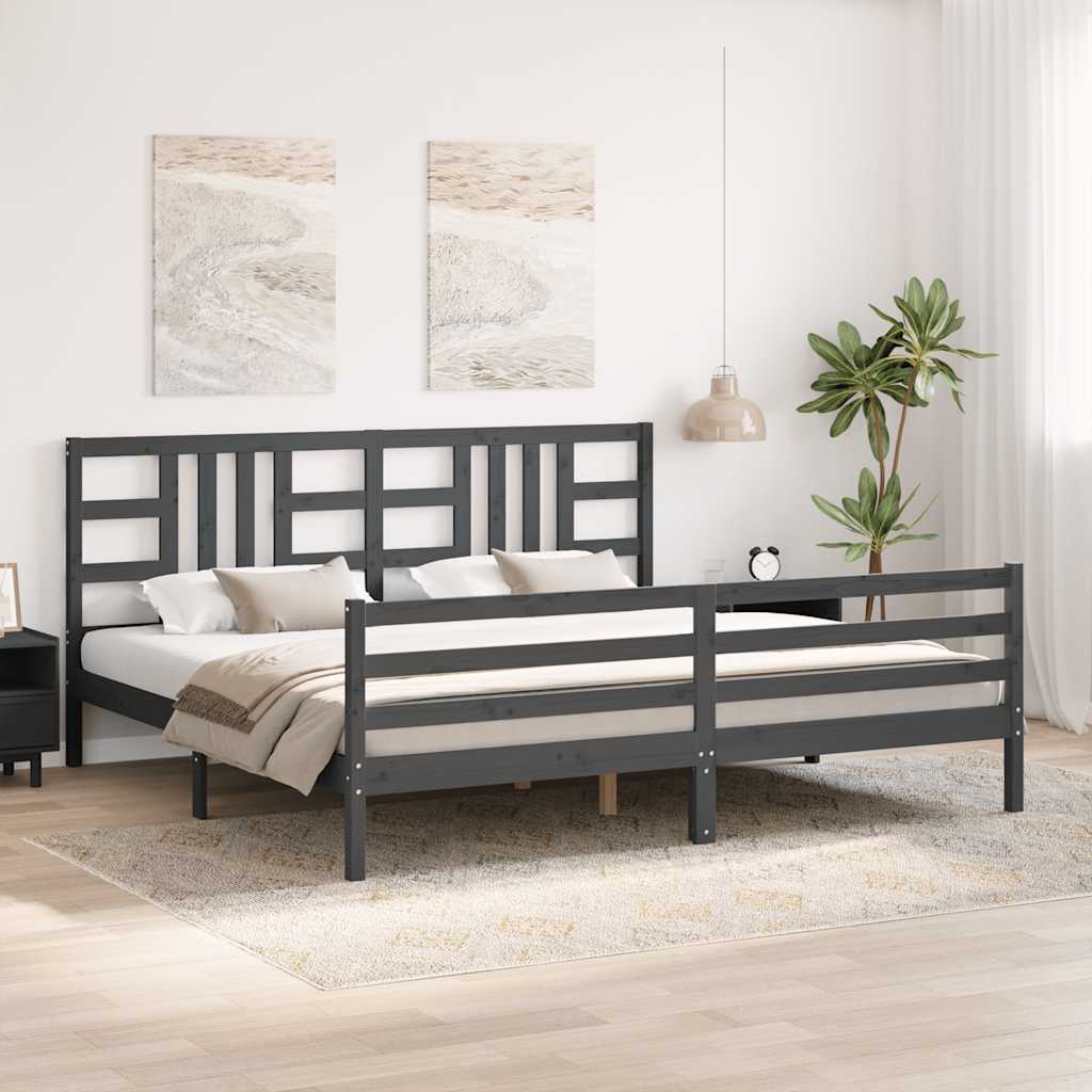 vidaXL Πλαίσιο Κρεβατιού με Κεφαλάρι Γκρι 200x200 εκ. Μασίφ Ξύλο