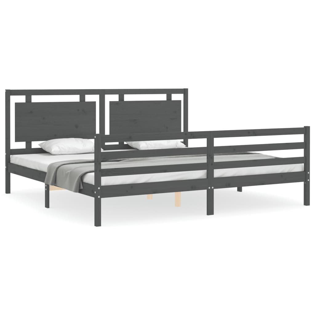 vidaXL Πλαίσιο Κρεβατιού με Κεφαλάρι Γκρι 200x200 εκ. Μασίφ Ξύλο