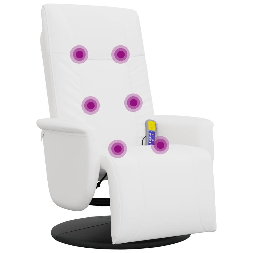 vidaXL Πολυθρόνα Μασάζ Ανακλινόμενη με Υποπόδιο Λευκή Συνθετικό Δέρμα