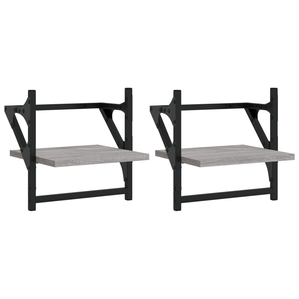 vidaXL Ράφια Τοίχου με Μπάρα 2 τεμ. Γκρι Sonoma 30x25x30 εκ.