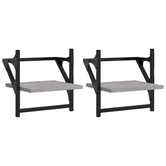 vidaXL Ράφια Τοίχου με Μπάρα 2 τεμ. Γκρι Sonoma 30x25x30 εκ.