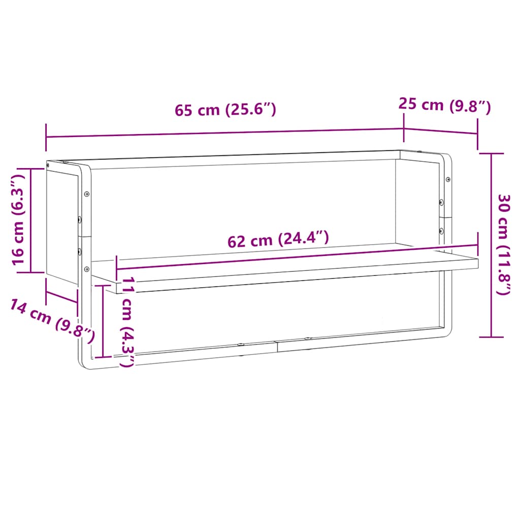 vidaXL Ράφι Τοίχου με Μπάρα Καπνιστή Δρυς 65x25x30 εκ.