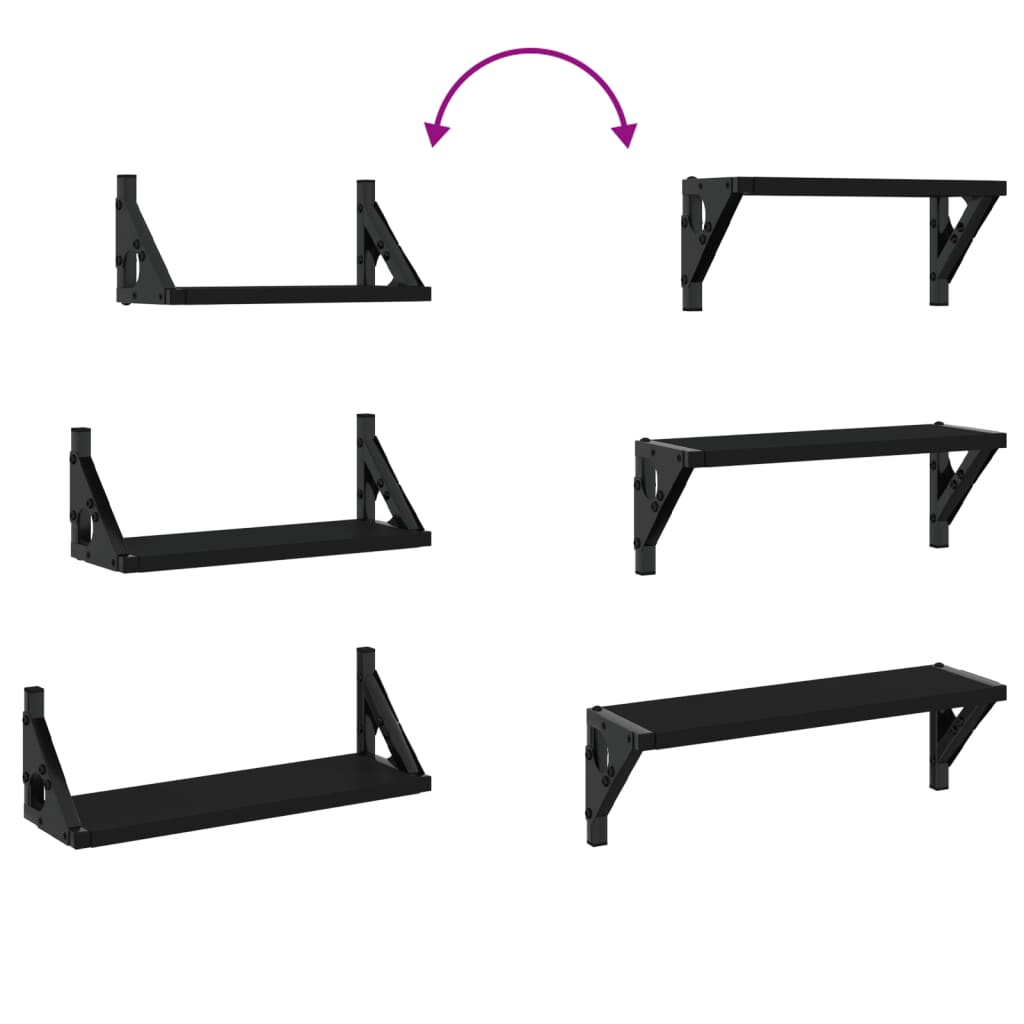 vidaXL Ράφια Τοίχου Σετ 3 τεμ. Μαύρα από Επεξεργασμένο ξύλο