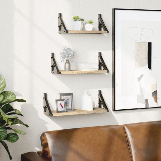 vidaXL Ράφια Τοίχου Σετ 3 Τεμαχίων Sonoma Δρυς από Επεξεργασμένο Ξύλο