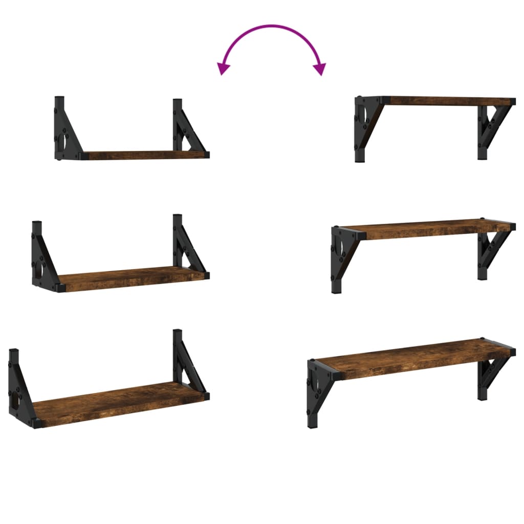 vidaXL Ράφια Τοίχου Σετ 3 Τεμαχίων Καπνιστή Δρυς Επεξεργασμένο Ξύλο