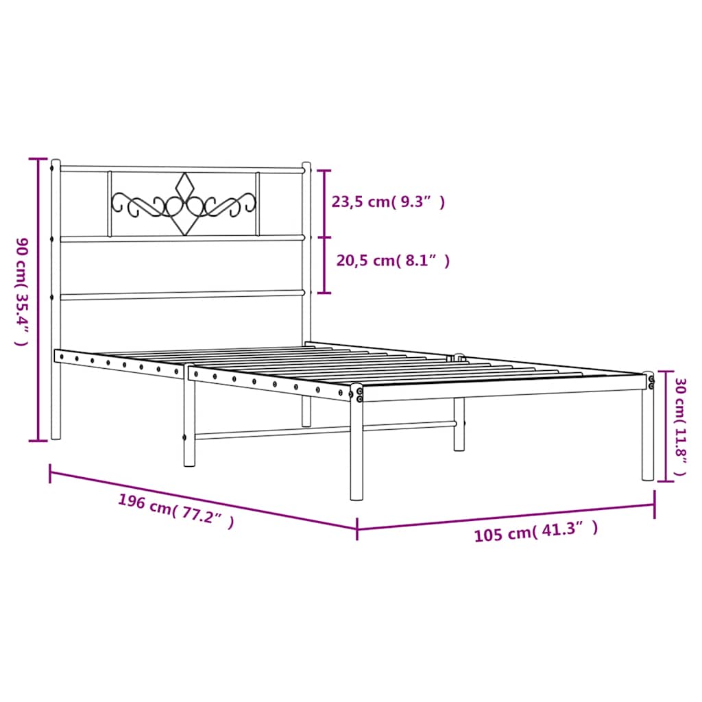 vidaXL Πλαίσιο Κρεβατιού με Κεφαλάρι Λευκό 100x190 εκ. Μεταλλικό