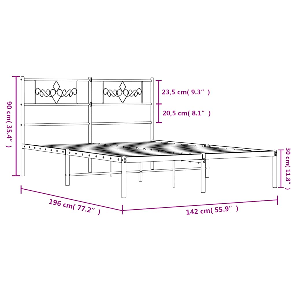 vidaXL Πλαίσιο Κρεβατιού με Κεφαλάρι Λευκό 135 x 190 εκ. Μεταλλικό