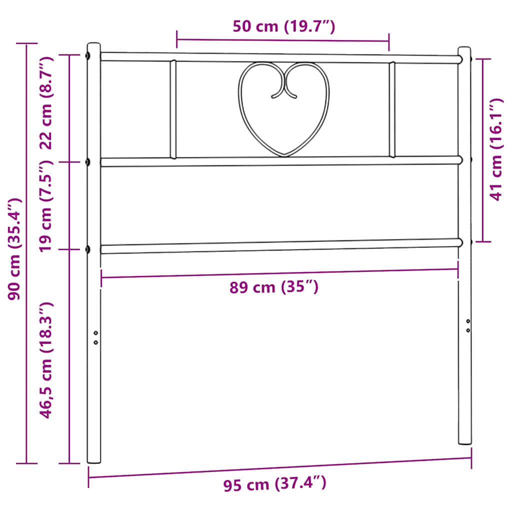vidaXL Ανταλλακτικό κεφαλάρι Μαύρο 90 εκ. Μεταλλικό