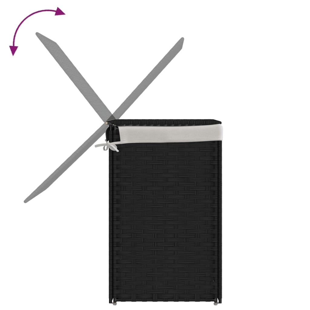 vidaXL Καλάθι Πλυντηρίου 2 Τμήματα Μαύρο 53x35x57εκ. Συνθετικό Ρατάν