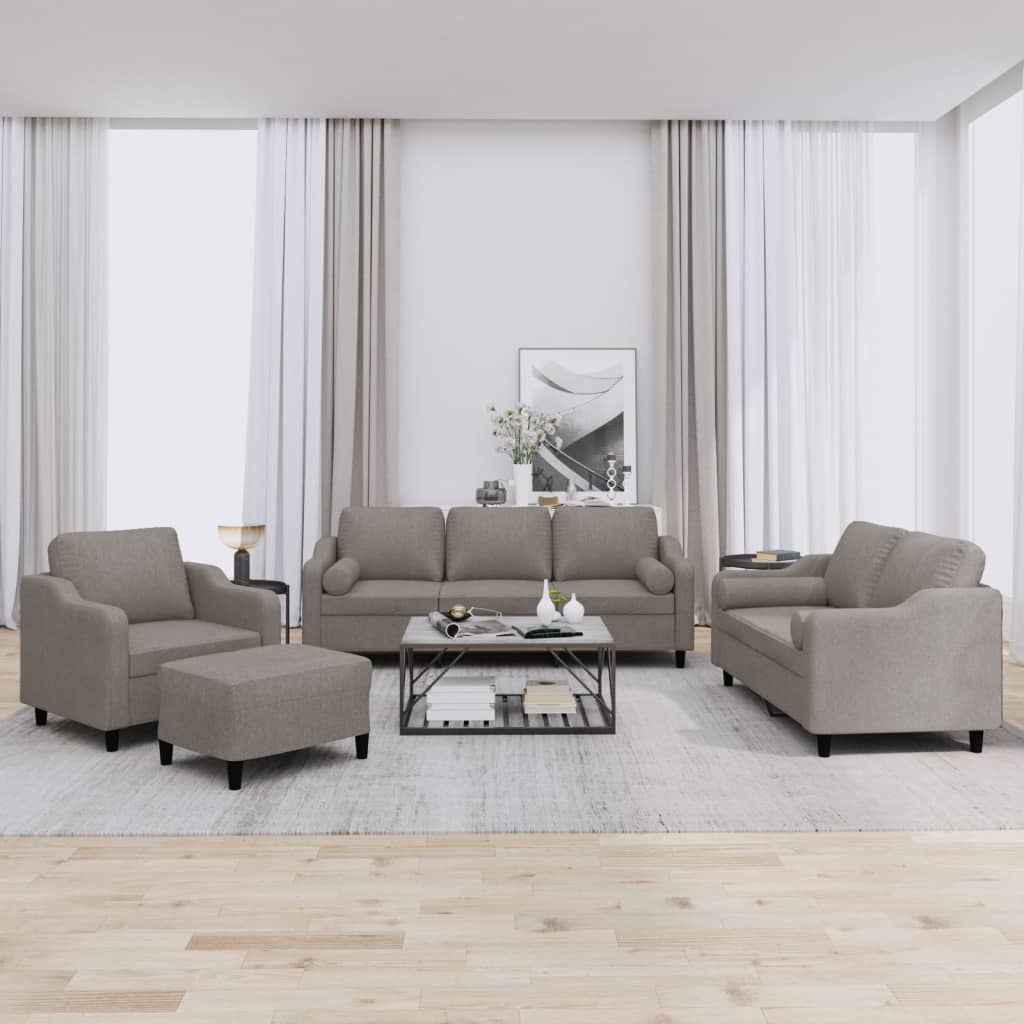 vidaXL Σετ Σαλονιού 4 Τεμαχίων Taupe από Ύφασμα με Μαξιλάρια
