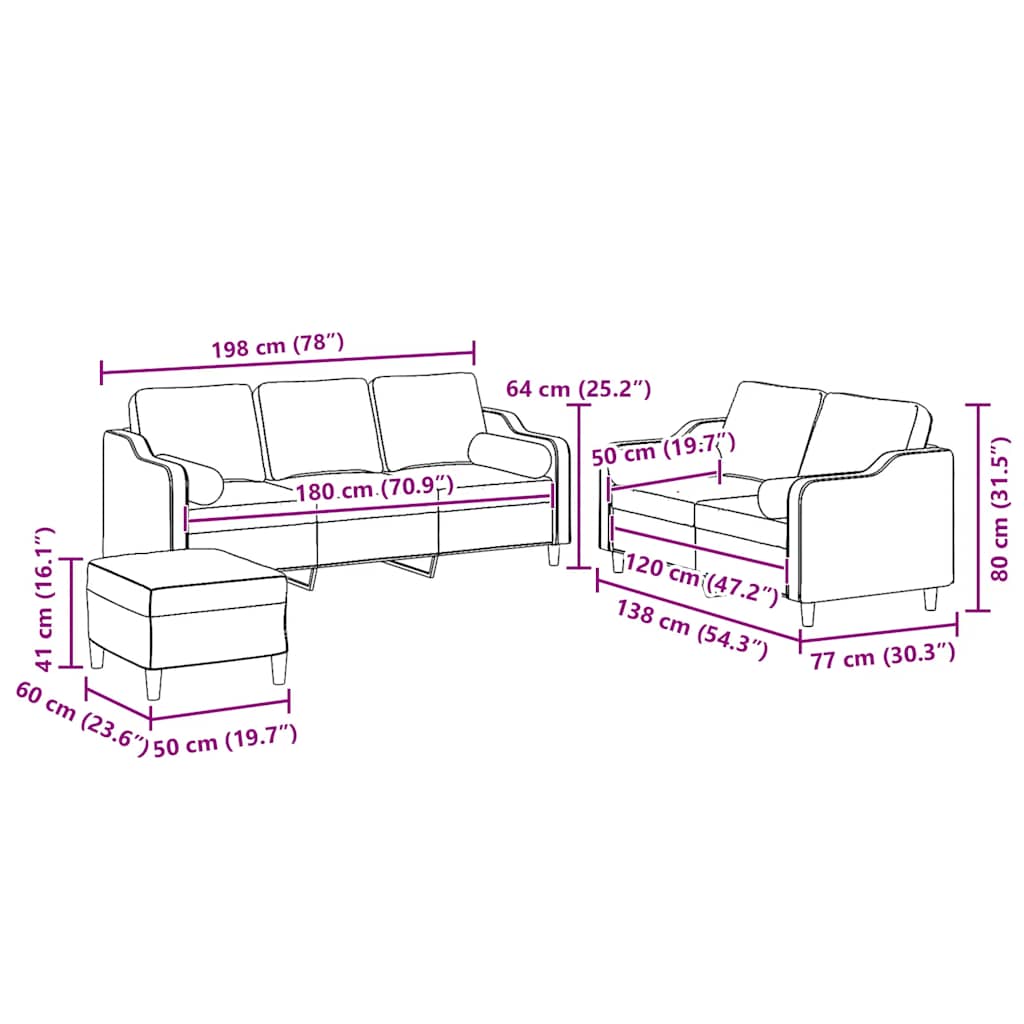 vidaXL Σετ Σαλονιού 3 Τεμαχίων Αν. Γκρι Ύφασμα με Μαξιλάρια