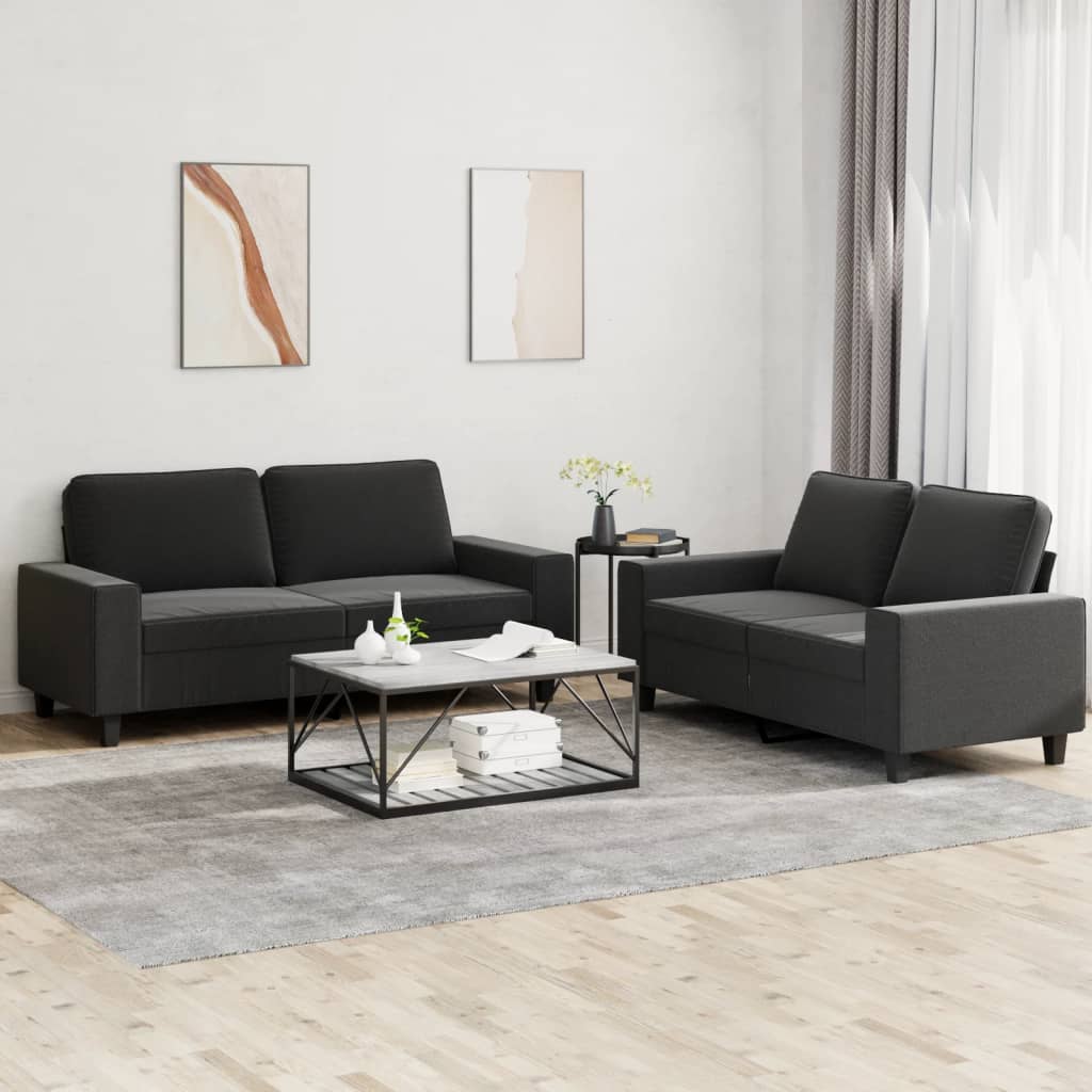 vidaXL Καναπέδες Σετ 2 Τεμαχίων Μαύροι Υφασμάτινοι