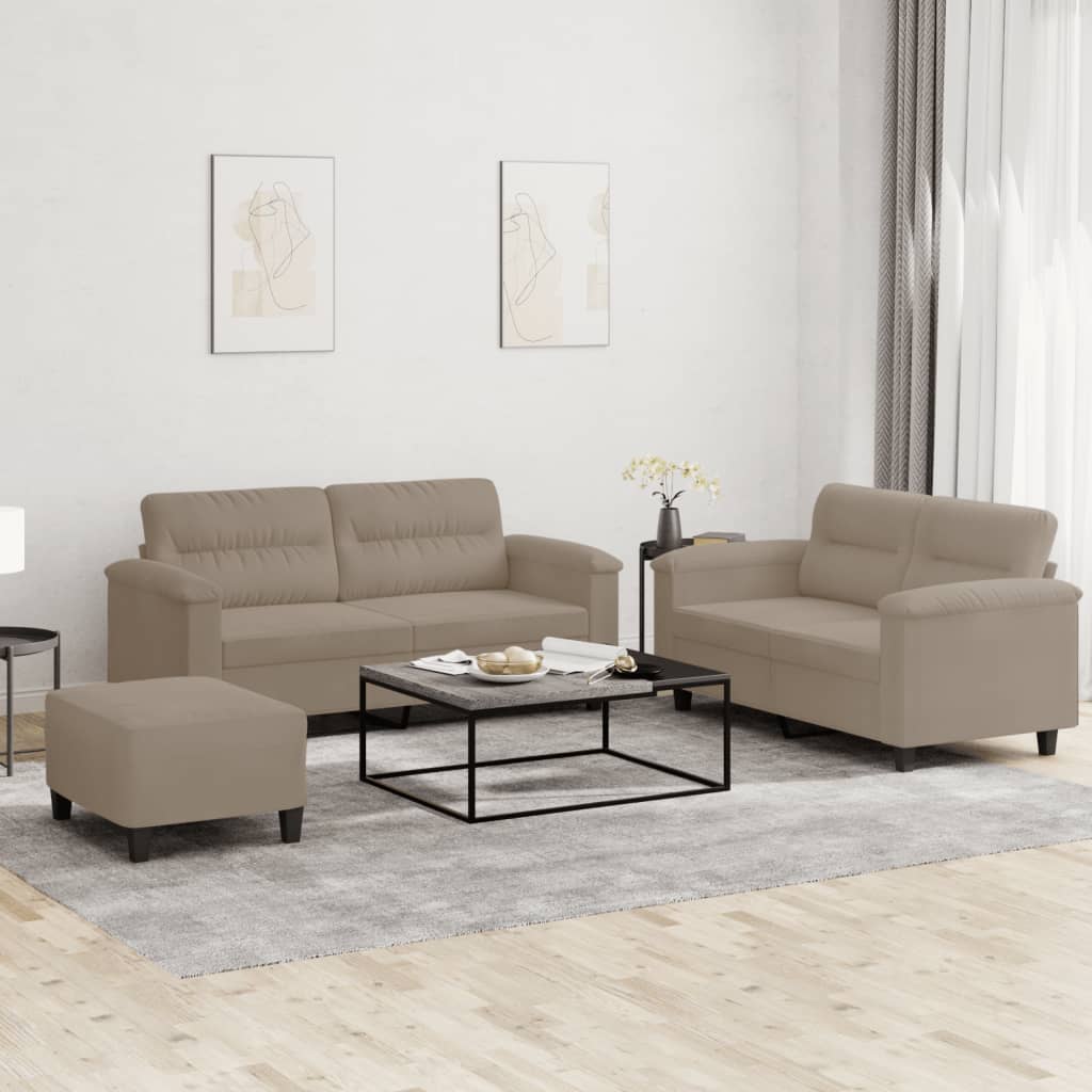 vidaXL Σετ Σαλονιού 3 Τεμαχίων Taupe από Ύφασμα Μικροϊνών με Μαξιλάρια