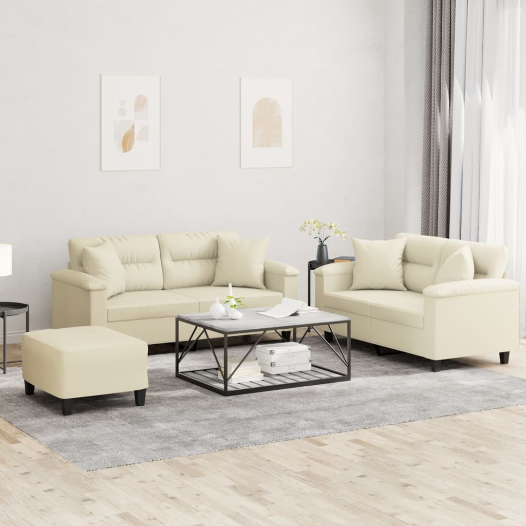 vidaXL Πολυθρόνες Σετ 3 Τεμαχίων Κρεμ Συνθετικό Δέρμα με Μαξιλάρια