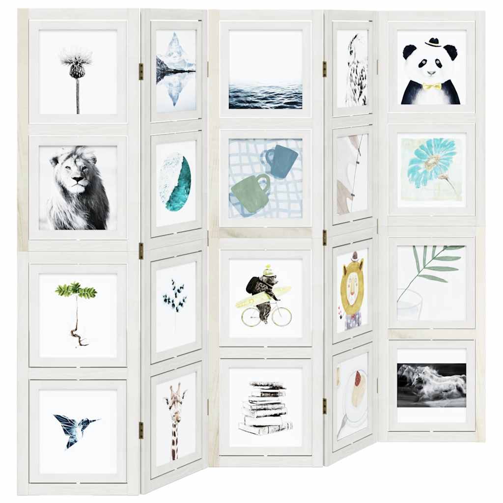 vidaXL Διαχωριστικό Χώρου με 5 Πάνελ Λευκό από Μασίφ Ξύλο Παυλώνιας