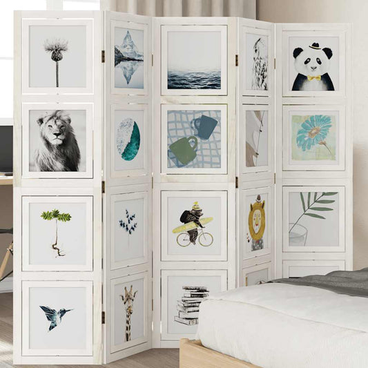 vidaXL Διαχωριστικό Χώρου με 5 Πάνελ Λευκό από Μασίφ Ξύλο Παυλώνιας