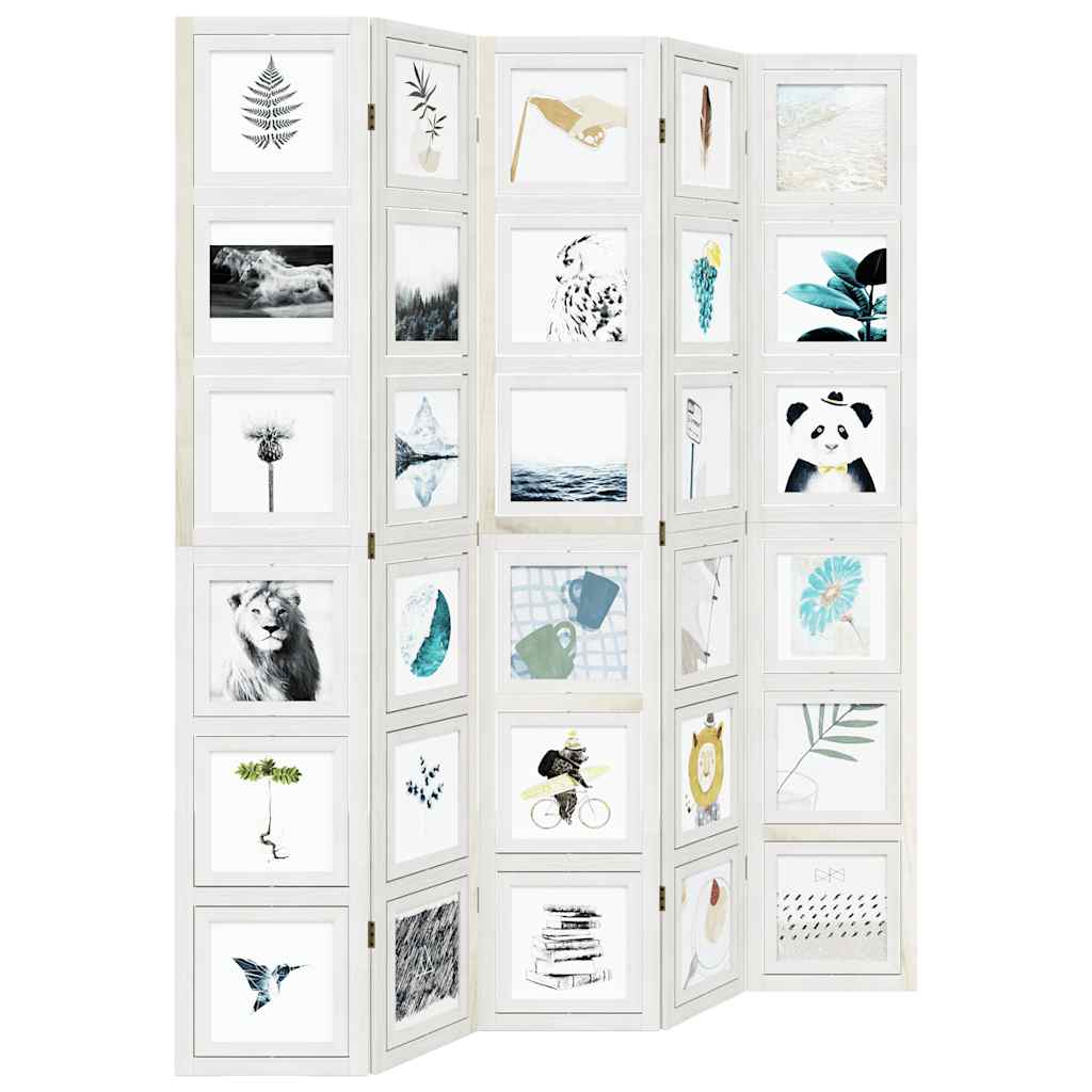 vidaXL Διαχωριστικό Χώρου με 5 Πάνελ Λευκό από Μασίφ Ξύλο Παυλώνιας