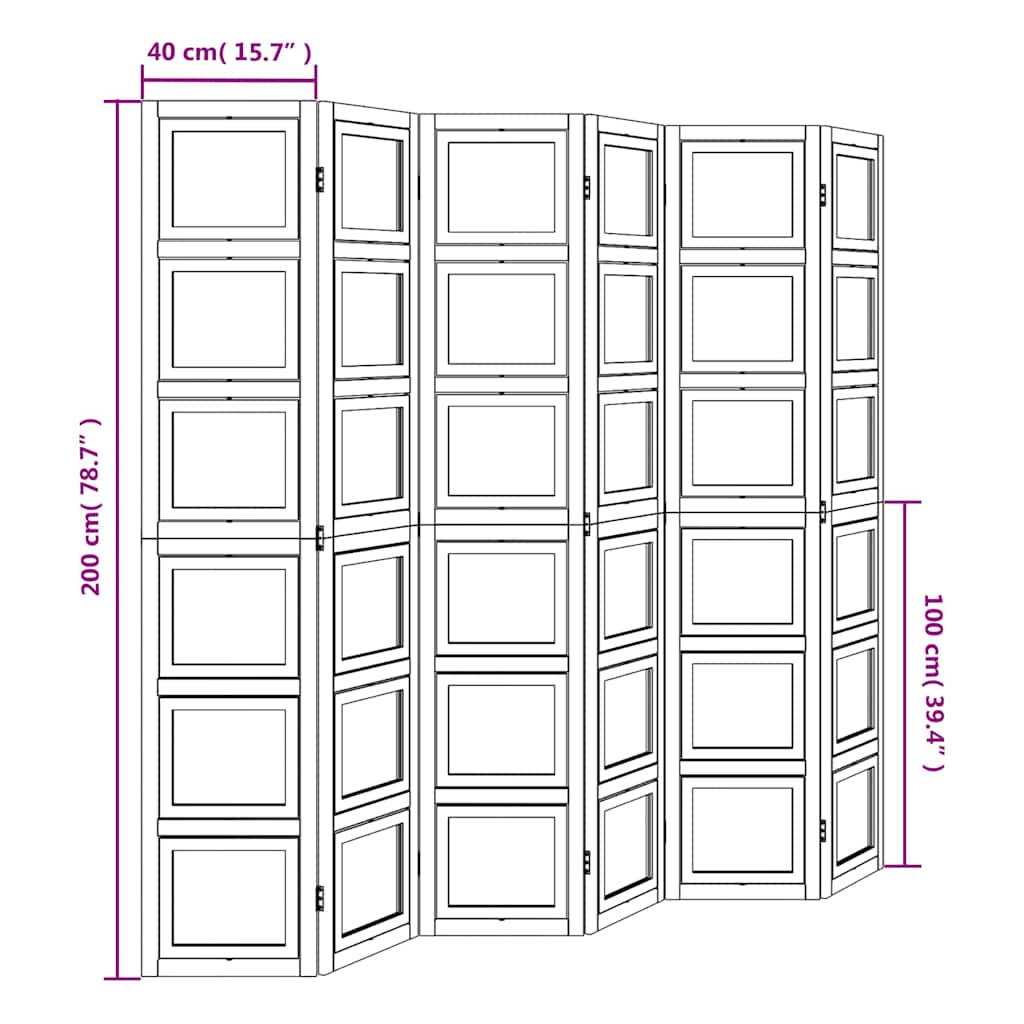 vidaXL Διαχωριστικό Χώρου με 6 Πάνελ Λευκό από Μασίφ Ξύλο Παυλώνιας