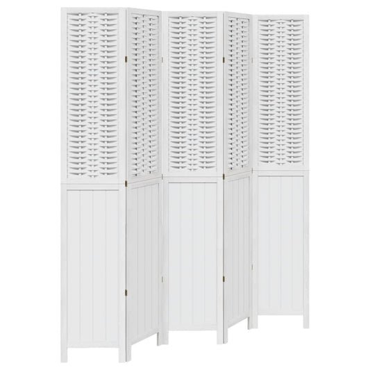 vidaXL Διαχωριστικό Χώρου με 5 Πάνελ Λευκό από Μασίφ Ξύλο Παυλώνιας