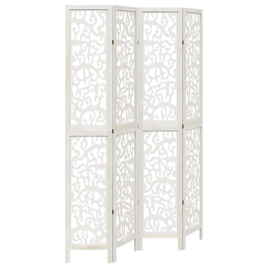 vidaXL Διαχωριστικό Χώρου με 4 Πάνελ Λευκό από Μασίφ Ξύλο Παυλώνιας