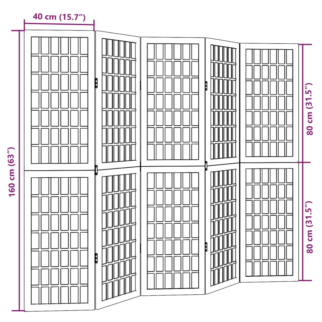 vidaXL Διαχωριστικό Χώρου με 5 Πάνελ Μαύρο από Μασίφ Ξύλο Παυλώνιας