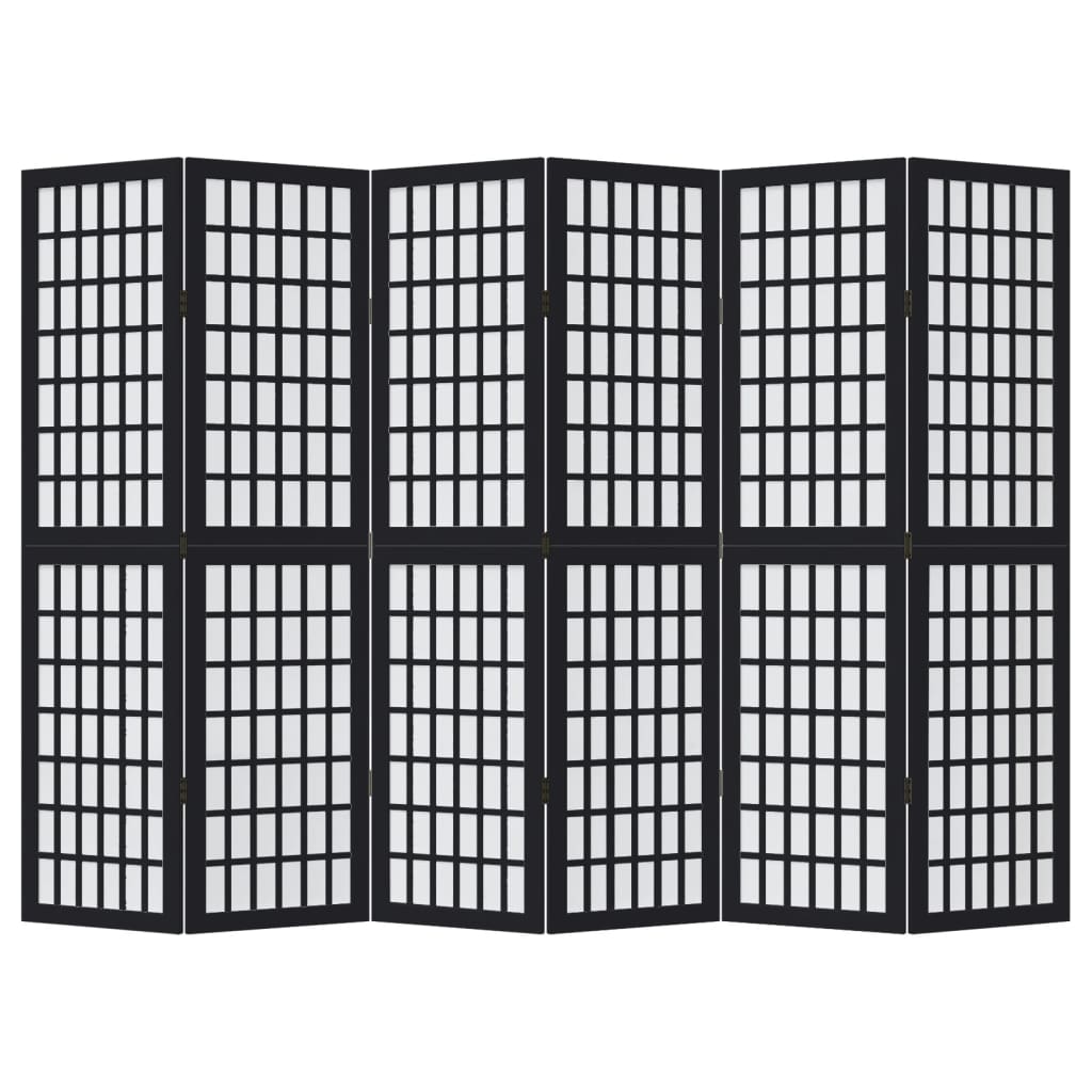 vidaXL Διαχωριστικό Χώρου με 6 Πάνελ Μαύρο από Μασίφ Ξύλο Παυλώνιας
