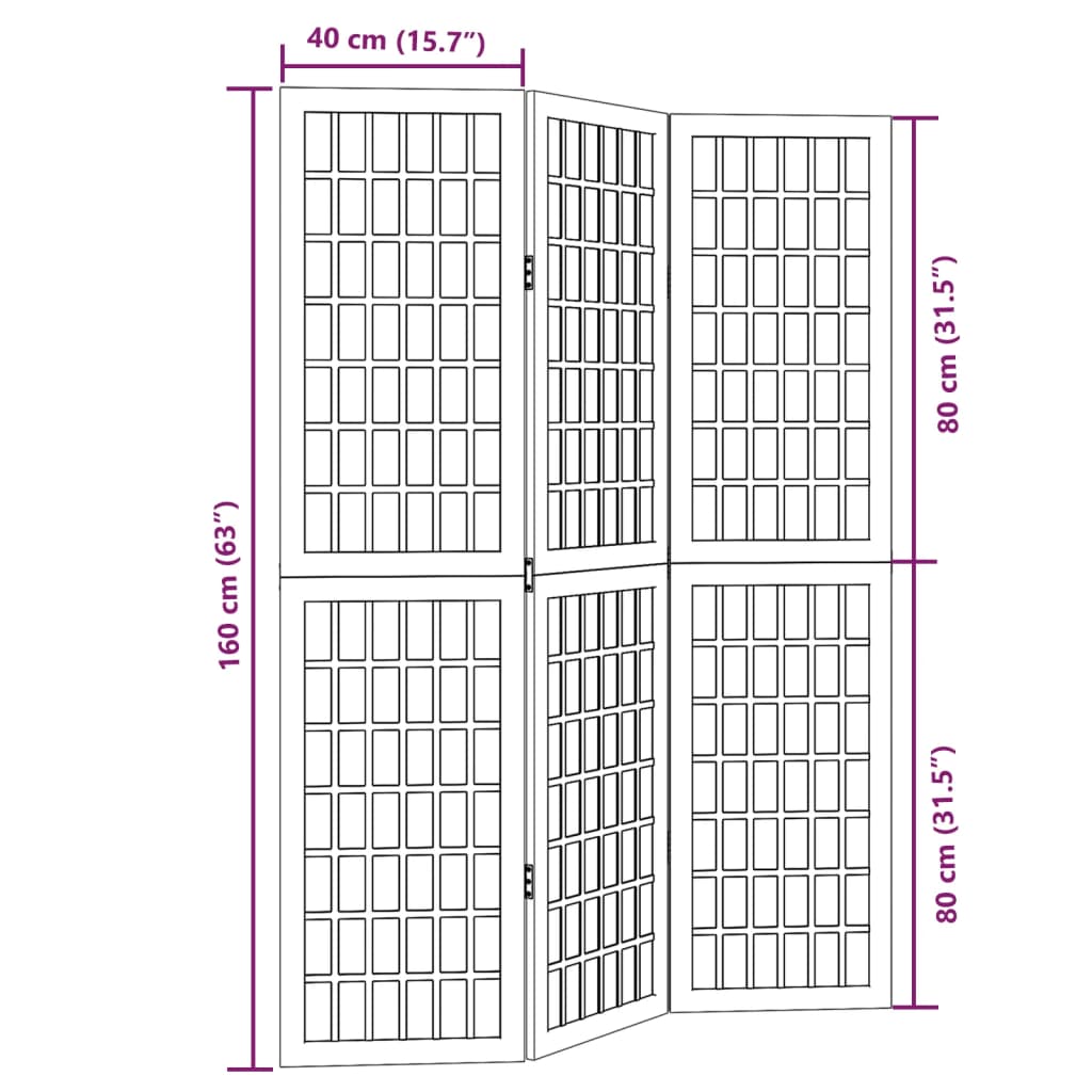 vidaXL Διαχωριστικό Χώρου με 3 Πάνελ Λευκό από Μασίφ Ξύλο Παυλώνιας