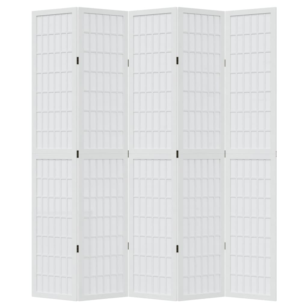 vidaXL Διαχωριστικό Χώρου με 5 Πάνελ Λευκό από Μασίφ Ξύλο Παυλώνιας