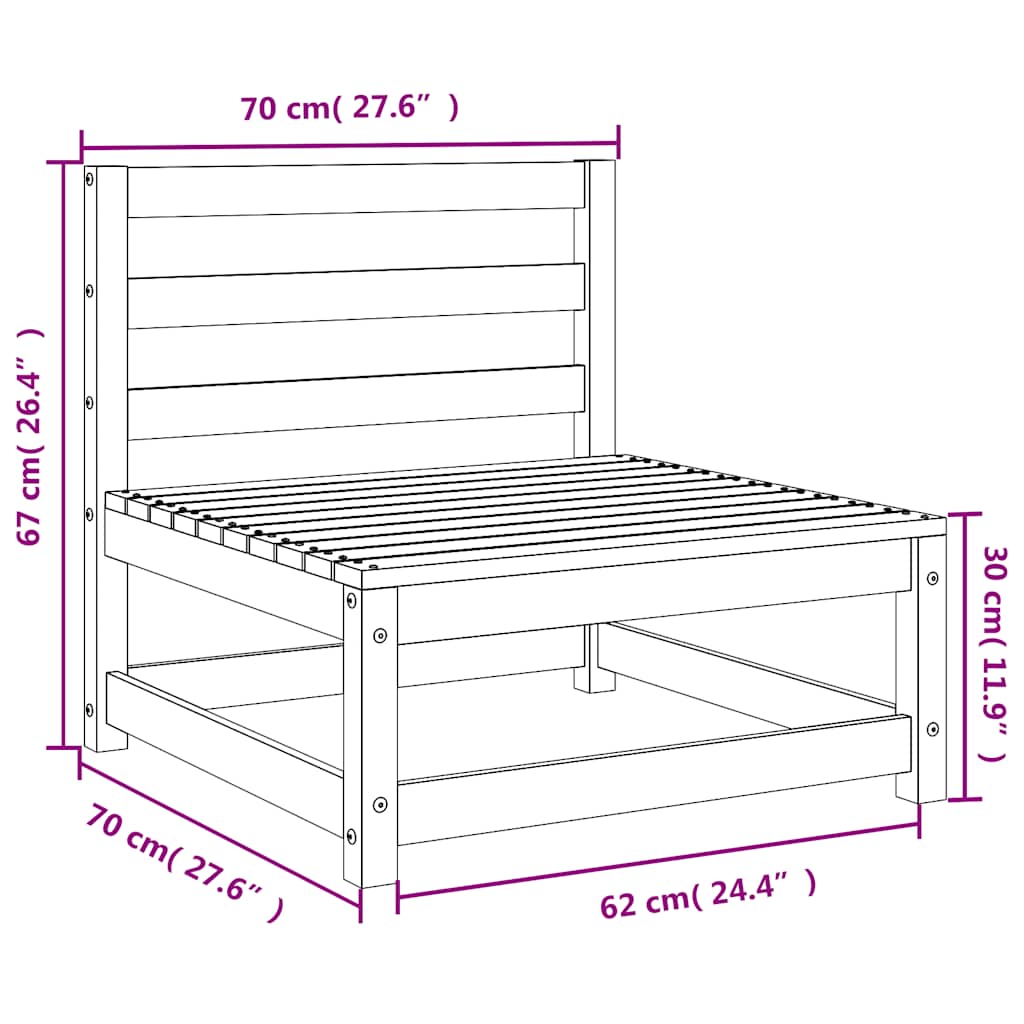 vidaXL Καναπές Κήπου Χωρίς Μπράτσα Λευκός 70x70x67εκ Μασίφ Ξύλο Πεύκου