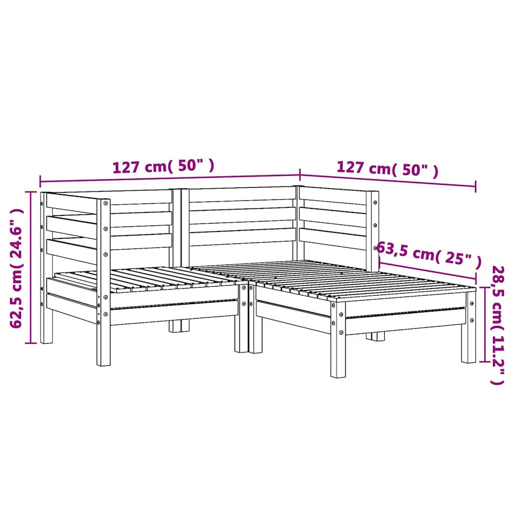 vidaXL Καναπές Κήπου Διθέσιος με Υποπόδιο Εμποτισμένο Ξύλο Πεύκου