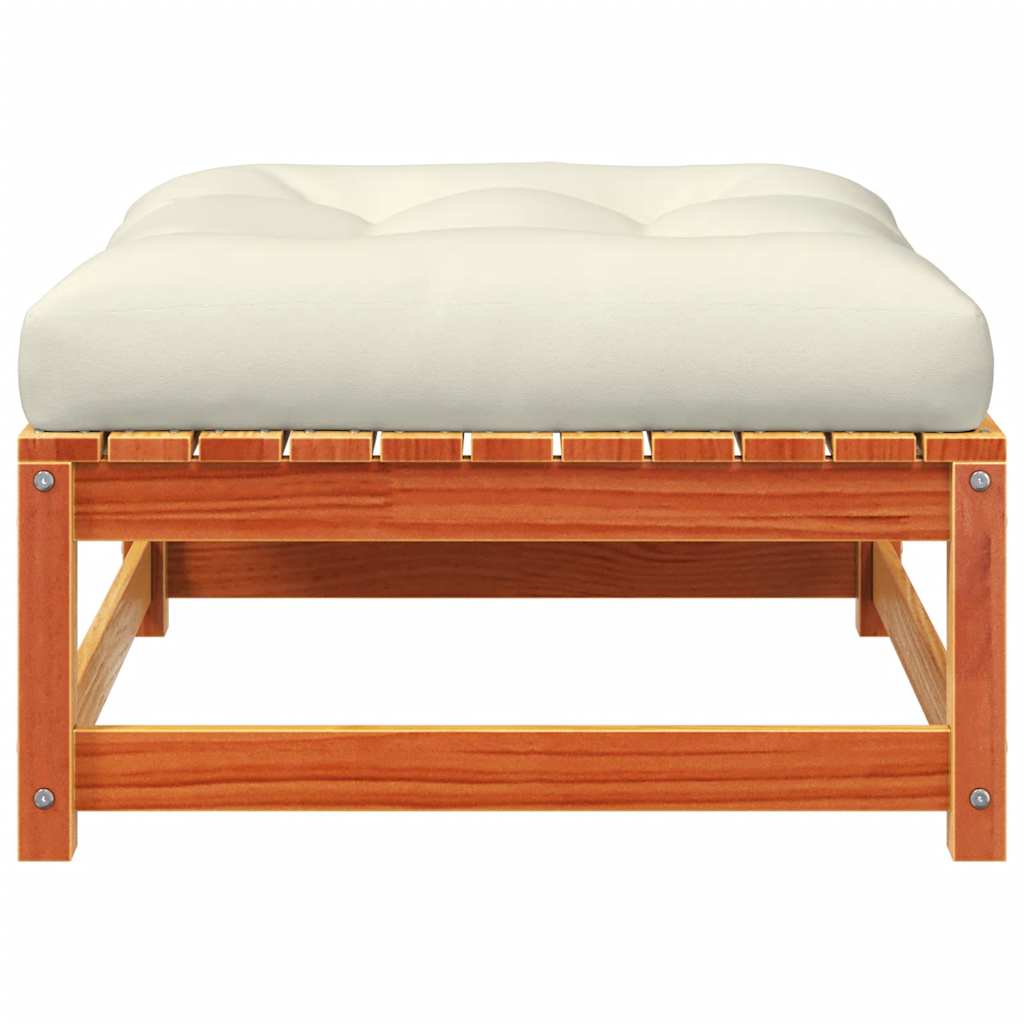 vidaXL Υποπόδια Κήπου 2 τεμ Καφέ Κεριού Μασίφ Ξύλο Πεύκου με Μαξιλάρια