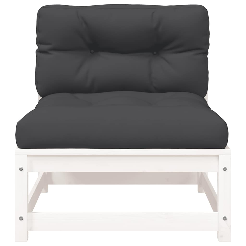 vidaXL Καναπές Κήπου Διθέσιος Λευκός Μασίφ Ξύλο Πεύκου με Μαξιλάρια