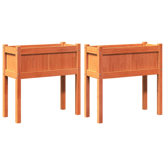 vidaXL Ζαρντινιέρες με Πόδια 2 τεμ. Καφέ Κεριού από Μασίφ Ξύλο Πεύκου