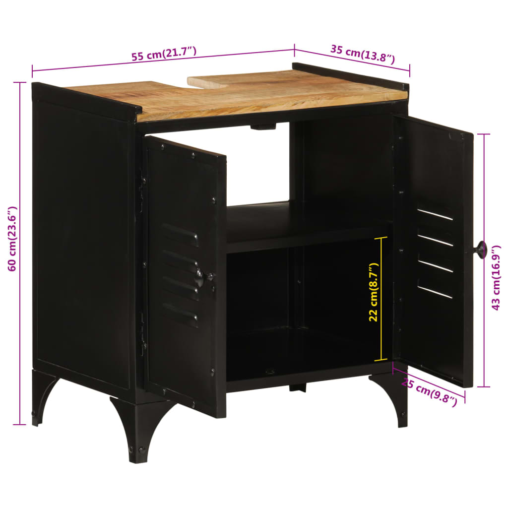 vidaXL Ντουλάπι Νιπτήρα 55x35x60 εκ. από Σίδηρο / Μασίφ Ξύλο Μάνγκο